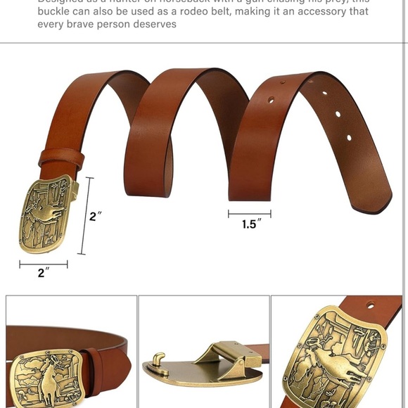Brown Leather Belt with Western Buckle - Picture 4 of 5